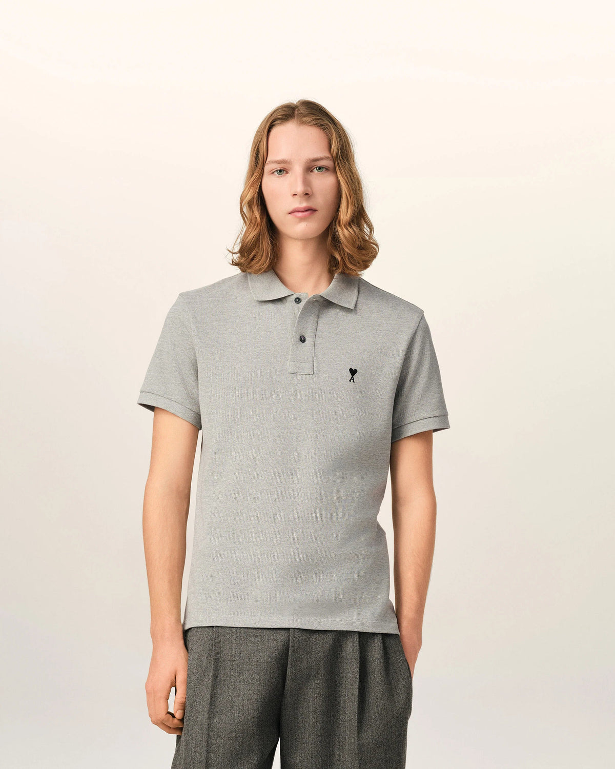 Grey cotton polo with Ami de Coeur
