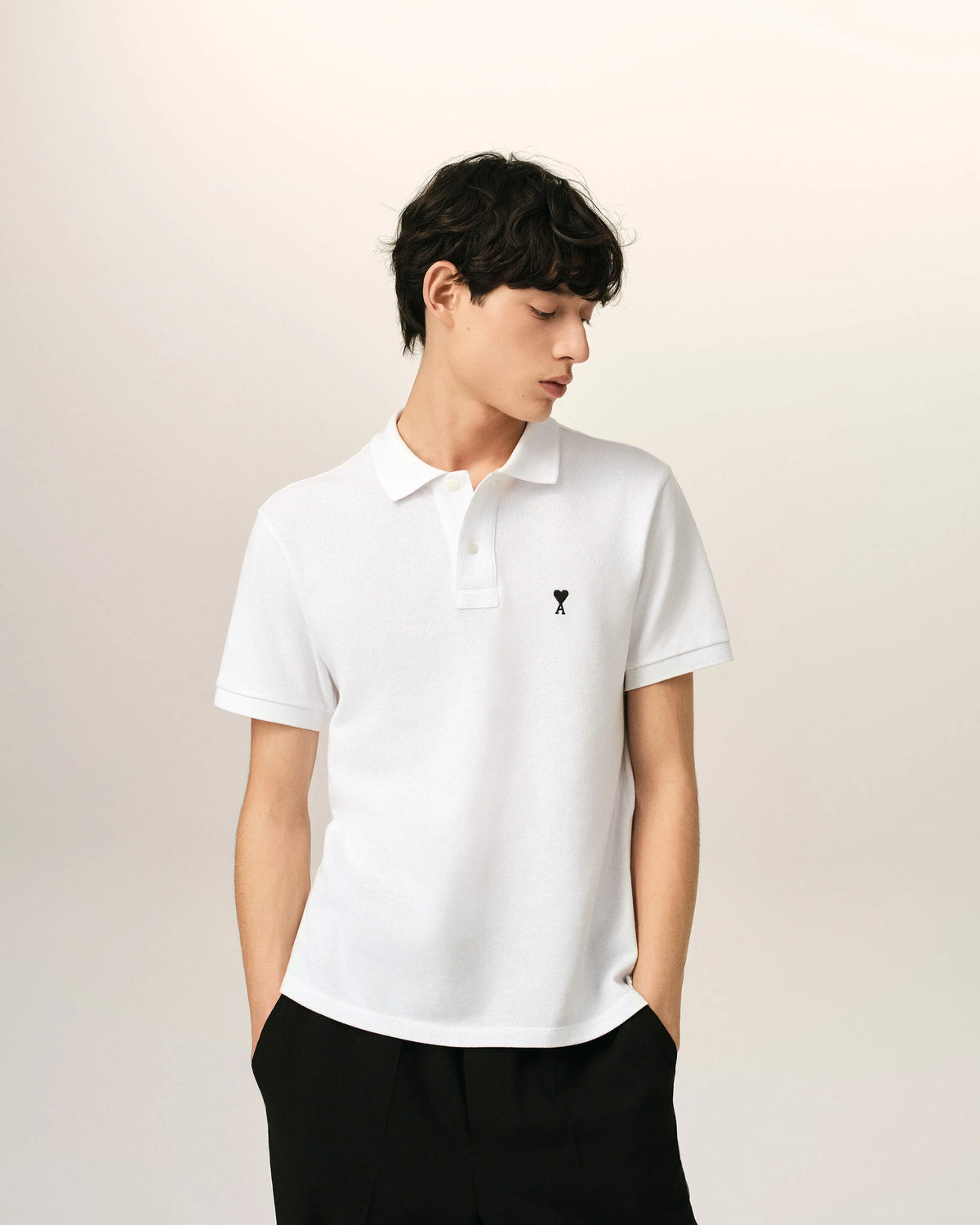 White Cotton Short Sleeves AMI de Coeur Polo Shirt