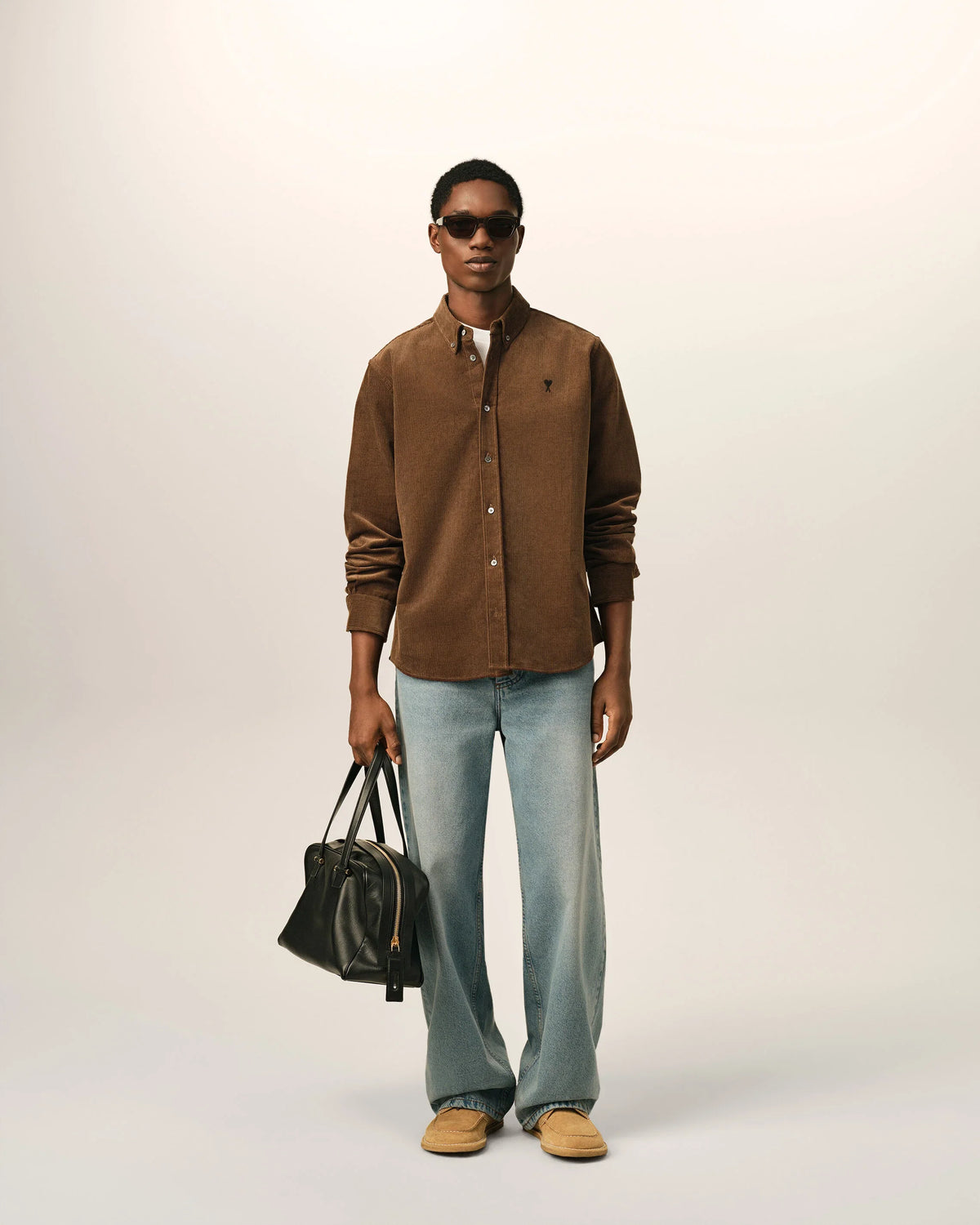 Brown Corduroy Shirt with AMI de Coeur