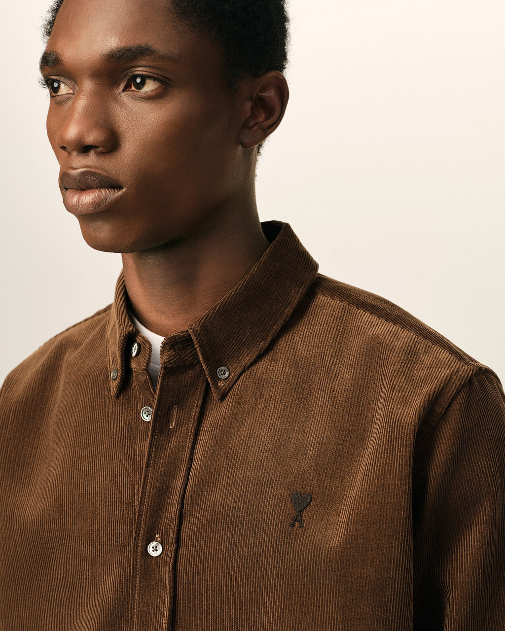 Brown Corduroy Shirt with AMI de Coeur