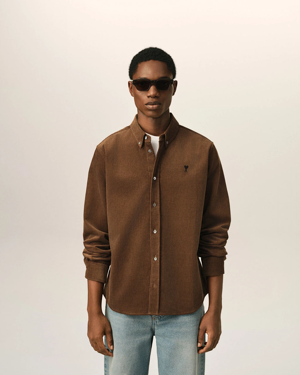 Brown Corduroy Shirt with AMI de Coeur