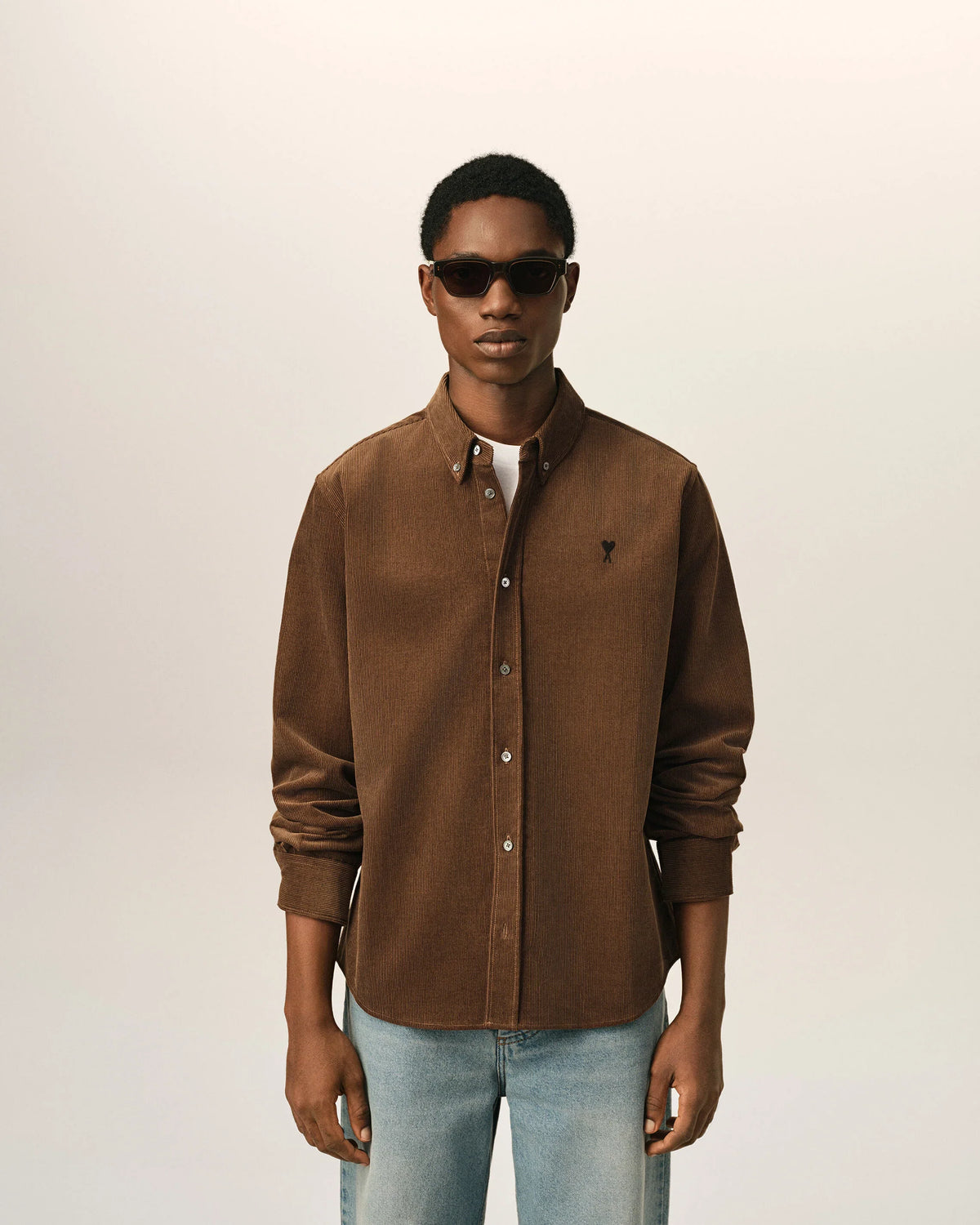 Brown Corduroy Shirt with AMI de Coeur