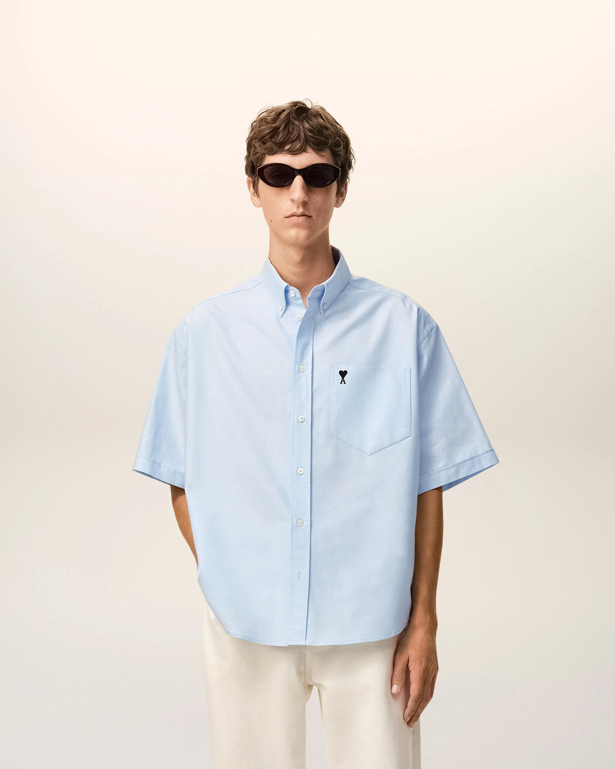 Short-sleeved shirt with embroidery Blue