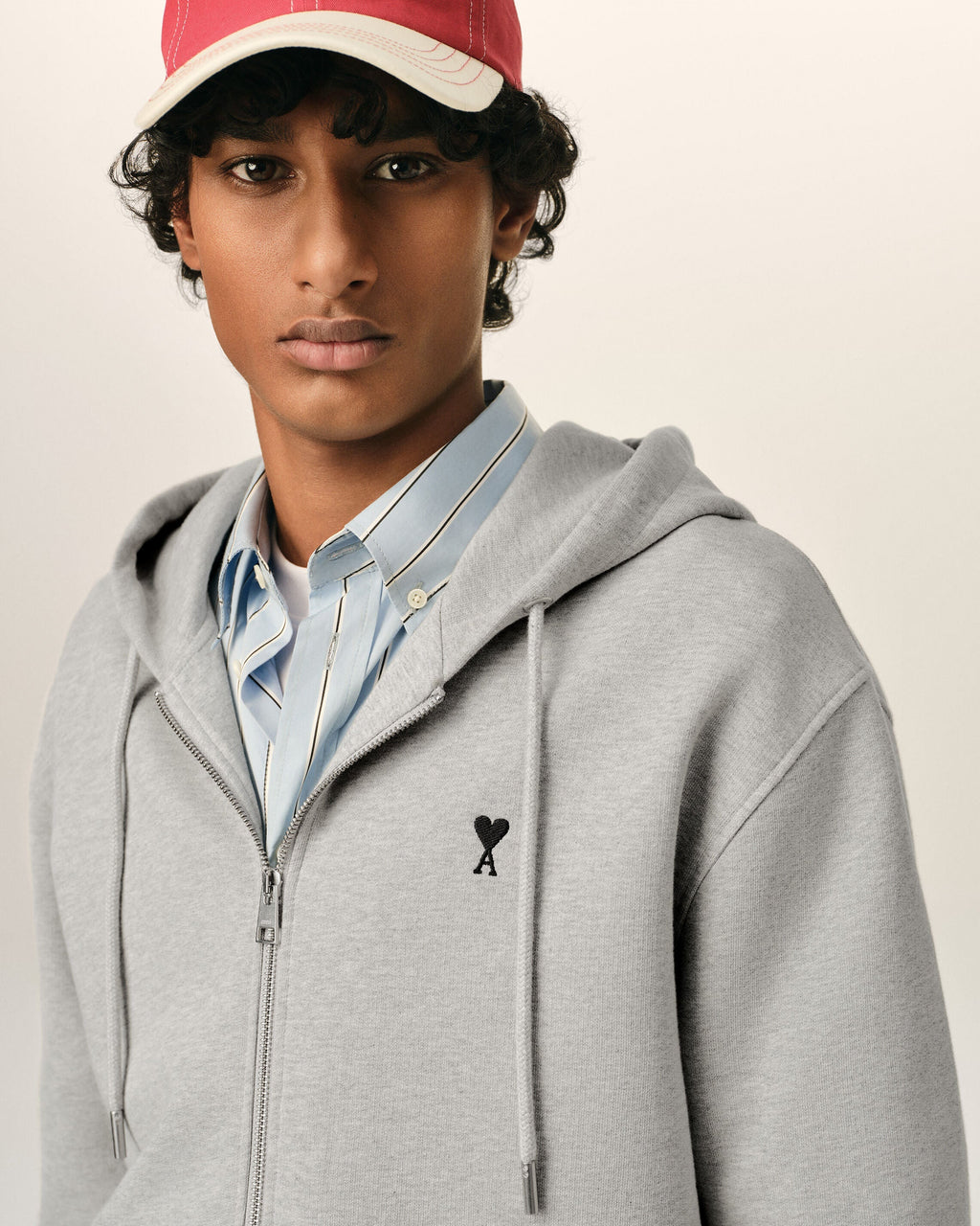 Grey Cotton Zipped AMI de Coeur Hoodie