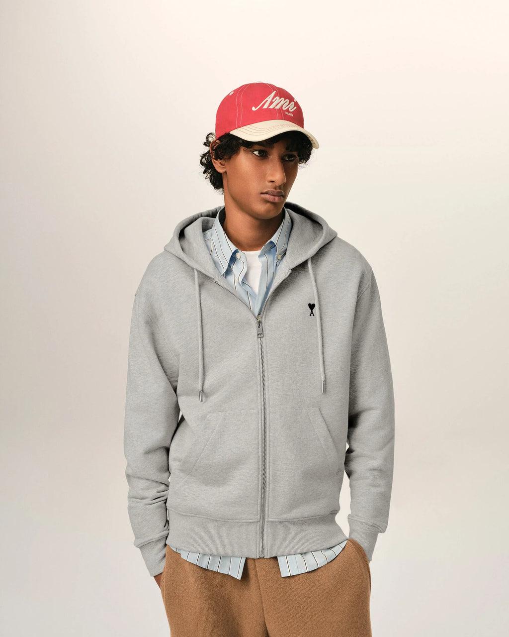 Grey Cotton Zipped AMI de Coeur Hoodie