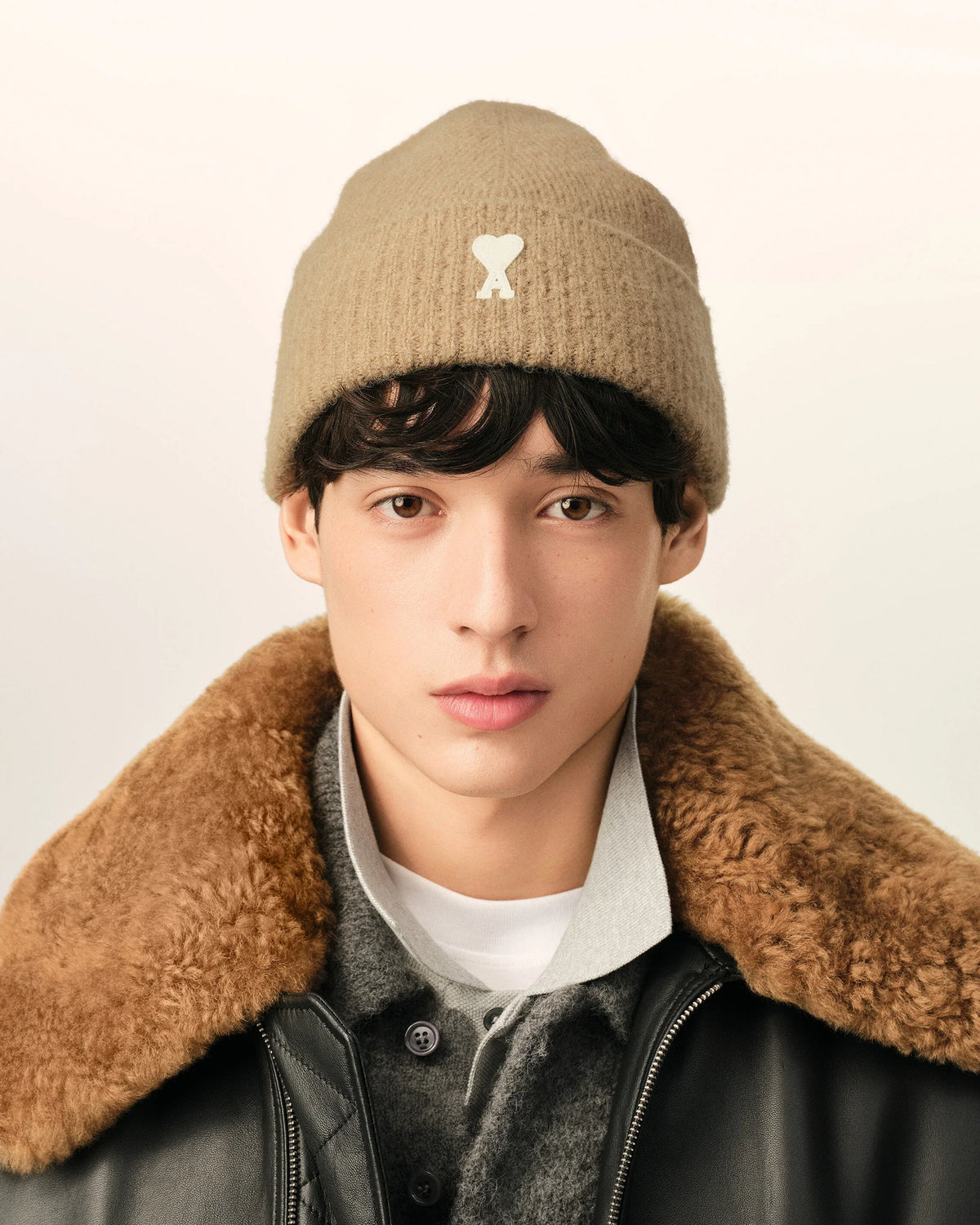 Beige Wool AMI de Coeur Beanie