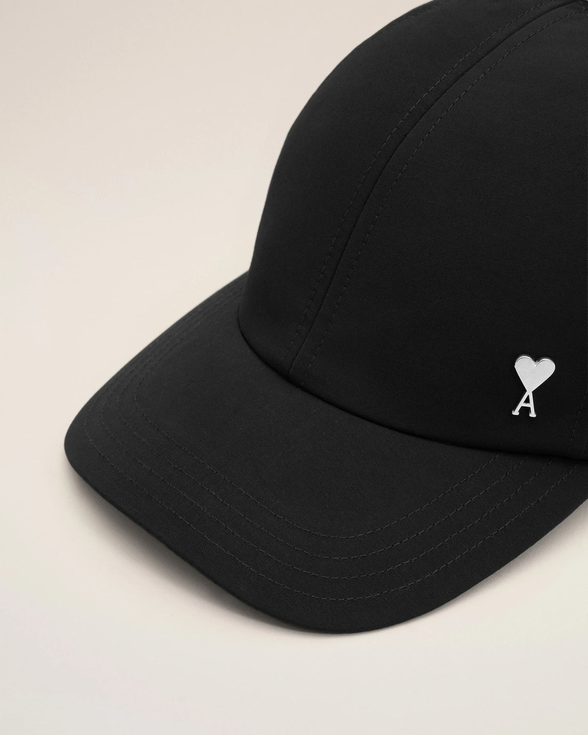 Black Nylon and Cotton Cap with AMI de Coeur Stud