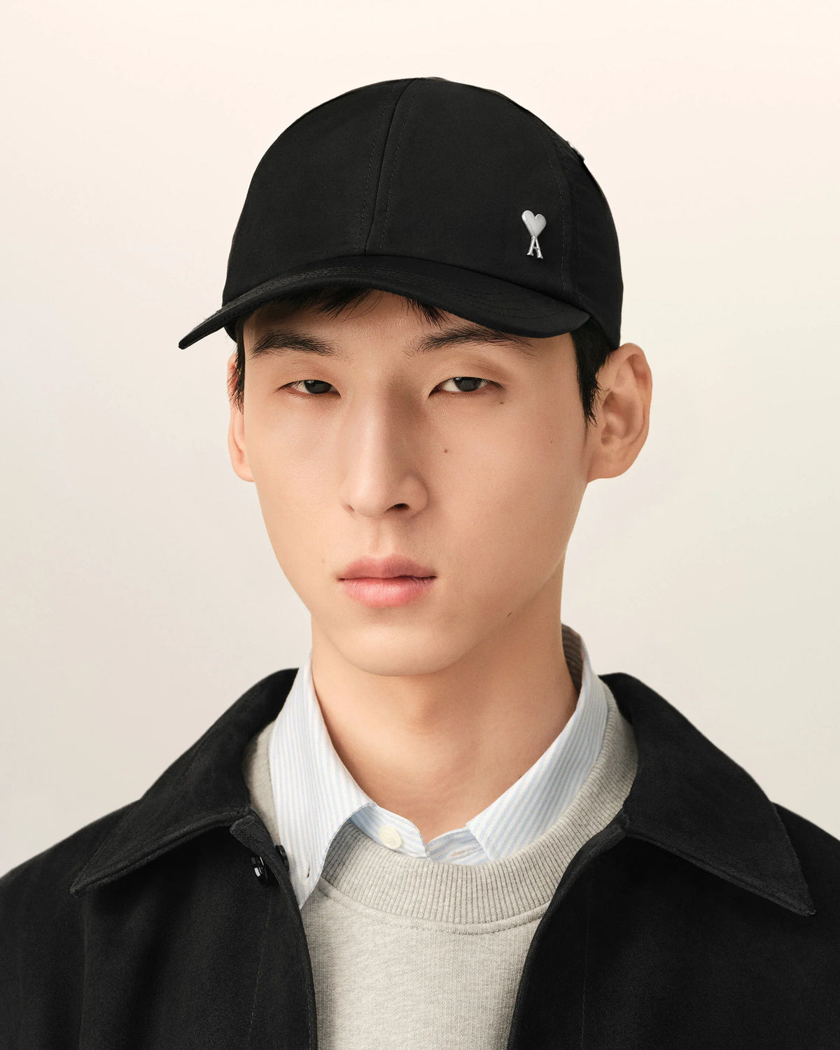 Black Nylon and Cotton Cap with AMI de Coeur Stud