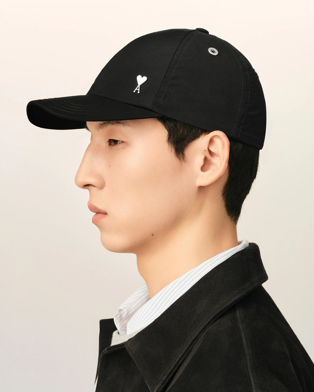 Black Nylon and Cotton Cap with AMI de Coeur Stud