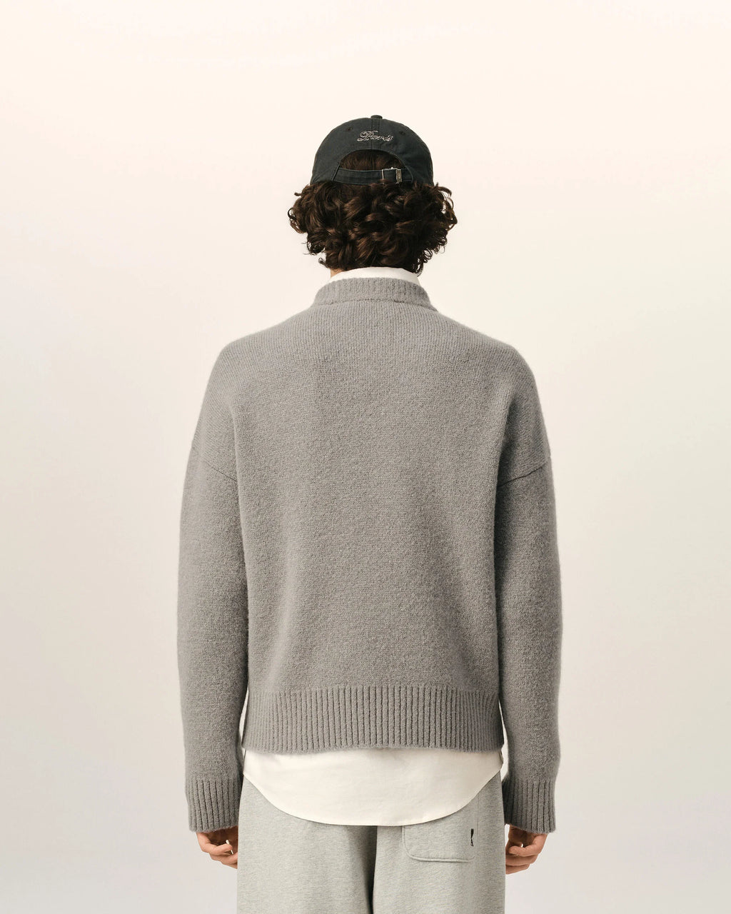 Grey crewneck alpaca sweater with Ami de Coeur