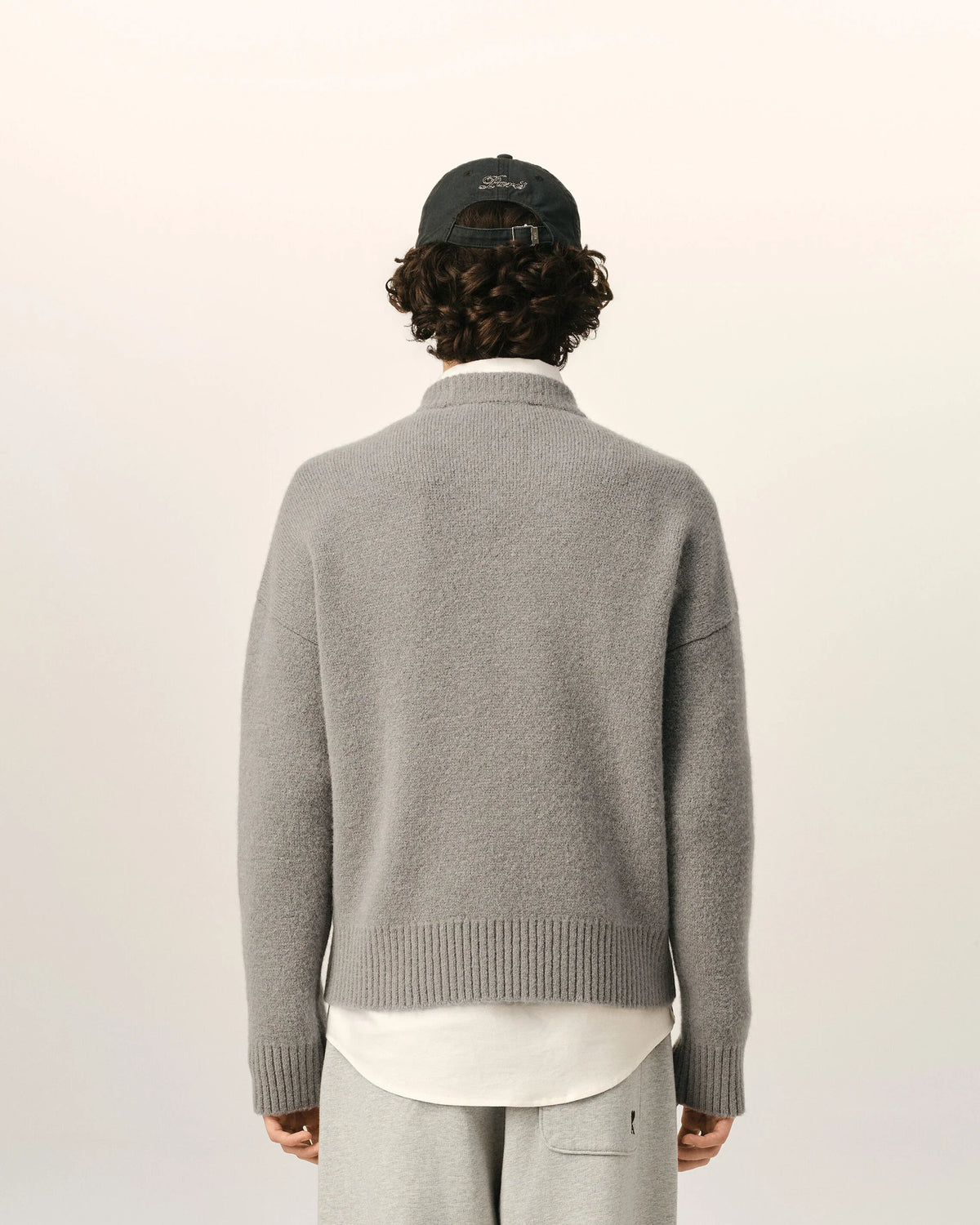 Grey crewneck alpaca sweater with Ami de Coeur