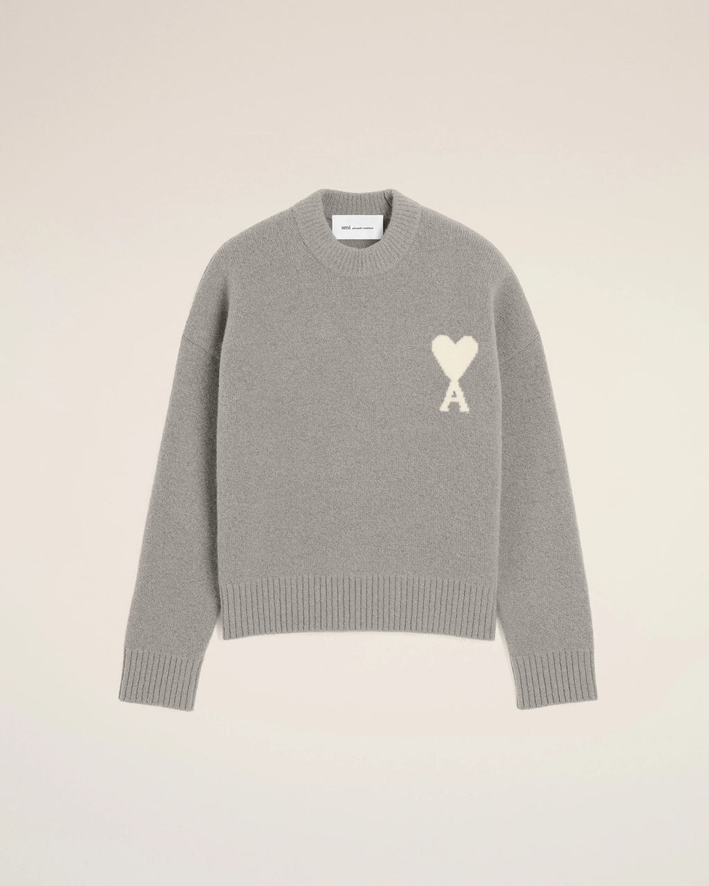 Grey crewneck alpaca sweater with Ami de Coeur