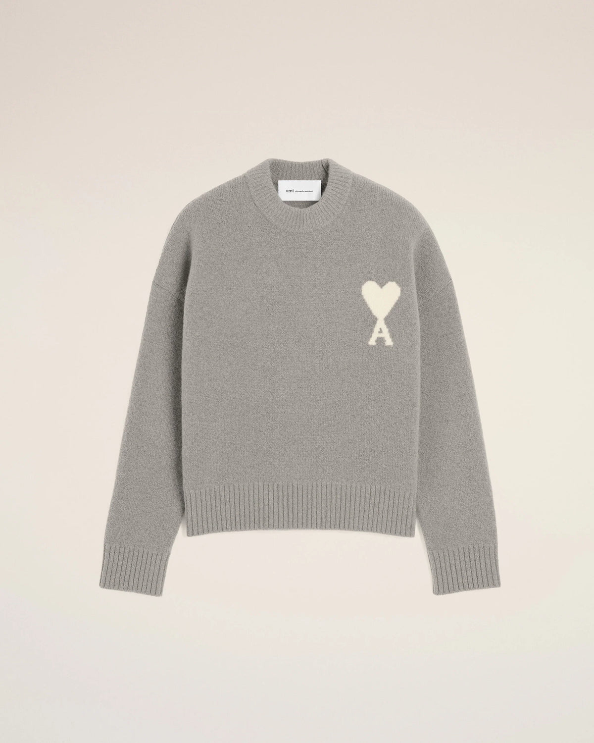 Grey crewneck alpaca sweater with Ami de Coeur