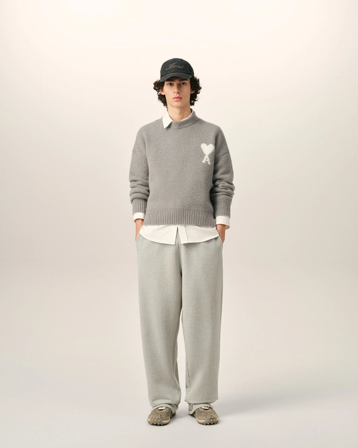 Grey crewneck alpaca sweater with Ami de Coeur