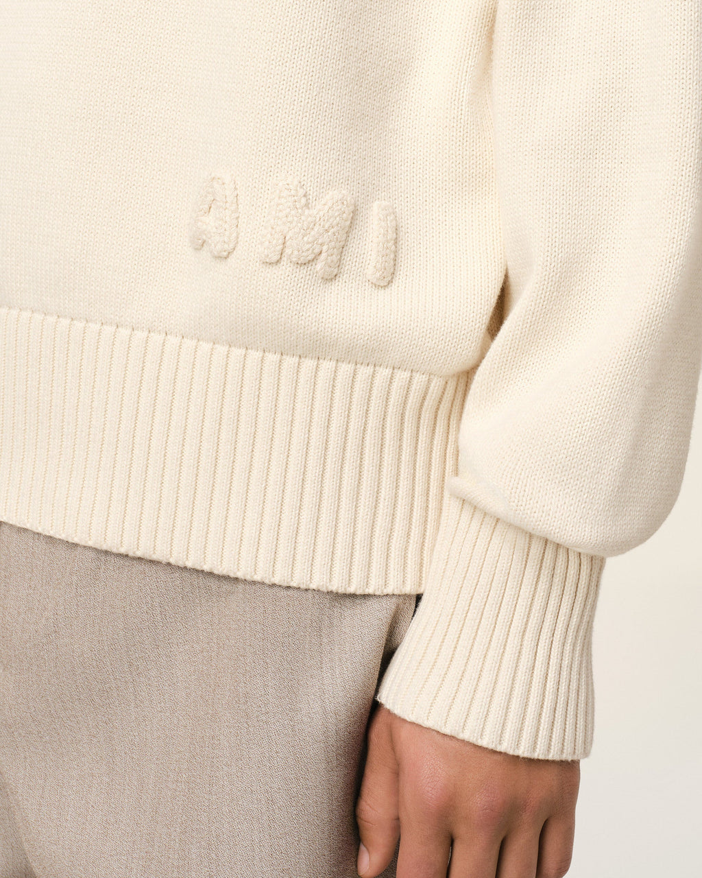 AMI Embroidered Crewneck Sweater Blanc Cream