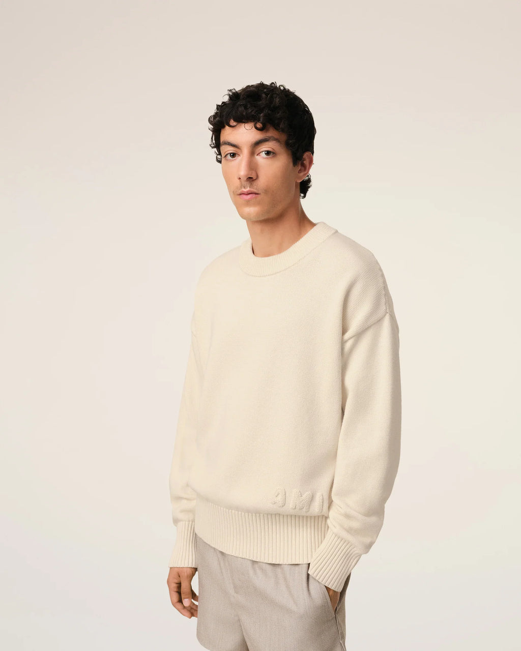 AMI Embroidered Crewneck Sweater Blanc Cream