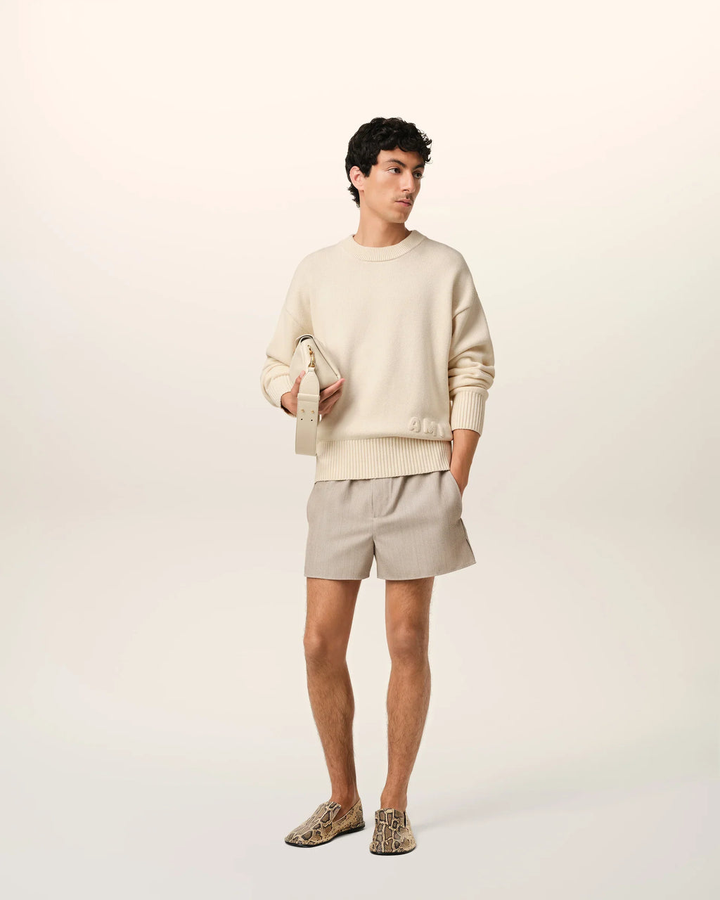 AMI Embroidered Crewneck Sweater Blanc Cream