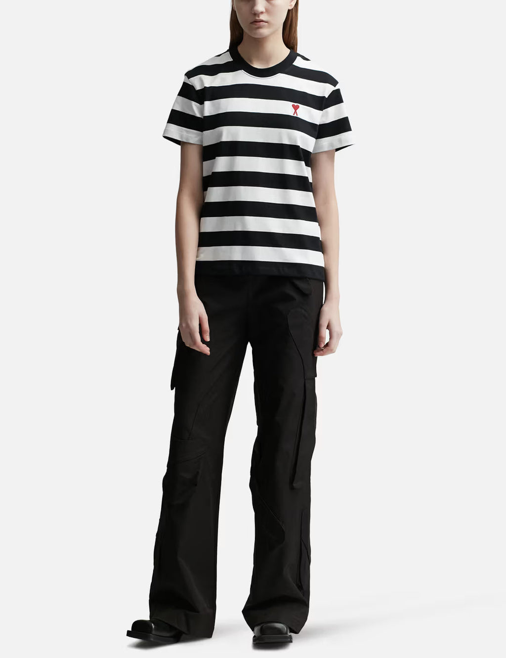 Women/brands/ami/striped AMI de Coeur T Shirt Black White