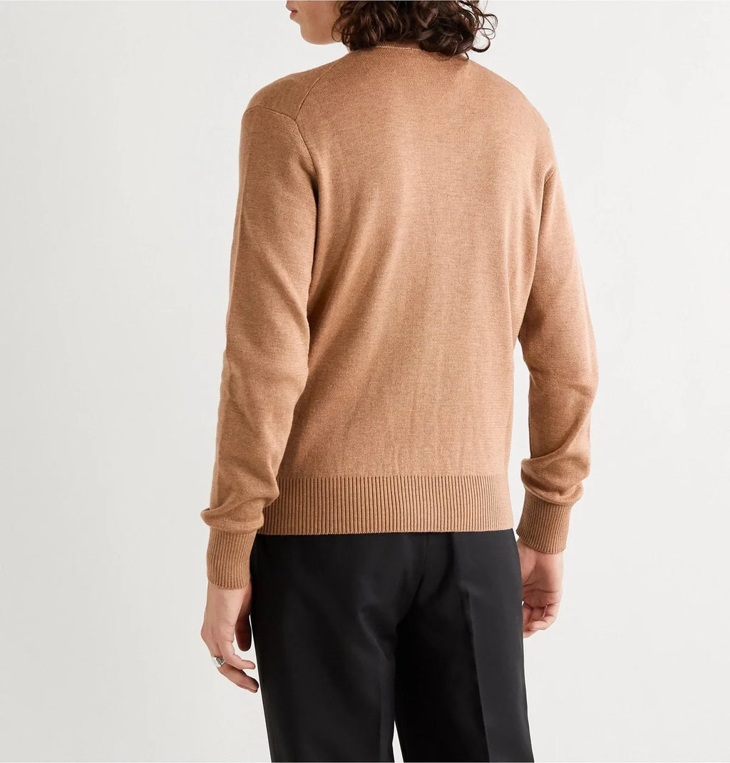 AMI PARIS - Logo-Appliquéd Merino Wool Cardigan - Neutrals