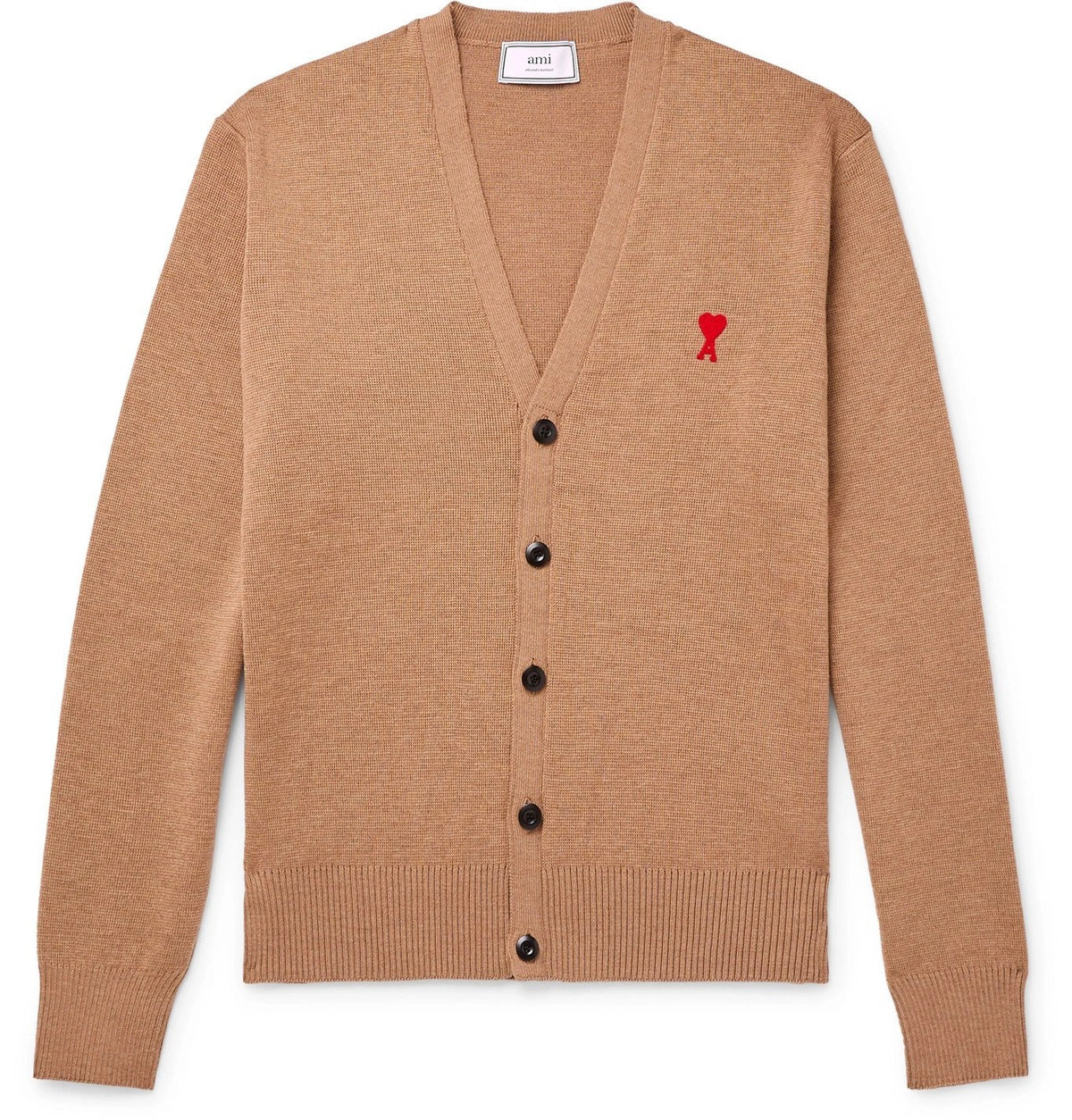 AMI PARIS - Logo-Appliquéd Merino Wool Cardigan - Neutrals